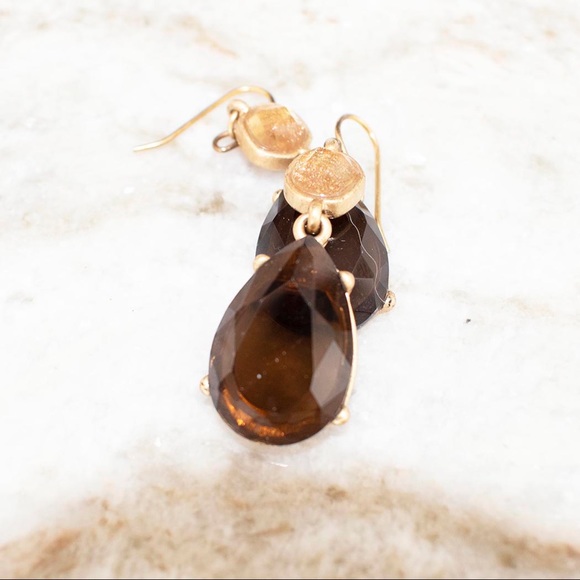 Brown Teardrop Dangle Earrings - Picture 2 of 2